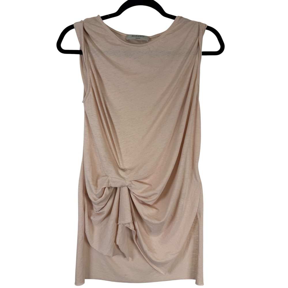 AllSaints Women Pink Draped Knot Front Sleeveless Top Small Blush Side Slit Cowl